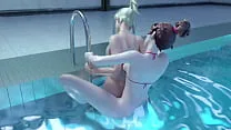 3d Futanari lesbian sex in pool, where horny dickgirl fucks girl KJSDOPG1S