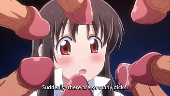 Cute hentai brunette enjoys group sex