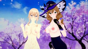 Genshin Impression LISA x JEAN hentai foursome fuck competition